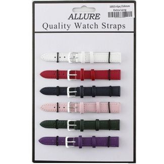 Wholesale Allure Extra Long Plain Leather Watch Straps - Asst. Colours - 14mm