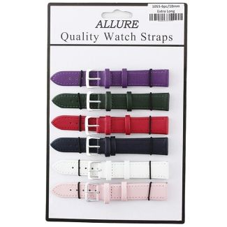 Wholesale Allure Extra Long Plain Leather Watch Straps - Asst. Colours - 18mm