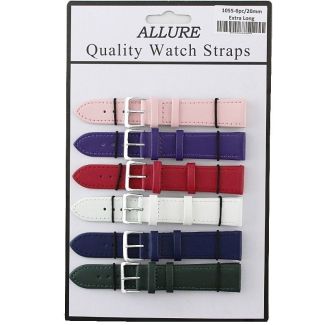Wholesale Allure Extra Long Plain Leather Watch Straps - Asst. Colours - 20mm