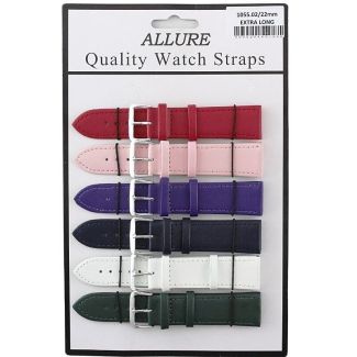Wholesale Allure Extra Long Plain Leather Watch Straps - Asst. Colours - 22mm