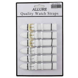 Wholesale Allure Plain Leather Watch Straps - White - 20mm Wholesale