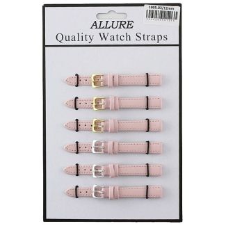 Wholesale Allure Plain Leather Watch Straps - Pink - 12mm Wholesale