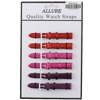 Wholesale  Allure Leather Metallic Watch Straps - Assorted Colours - 14mm
