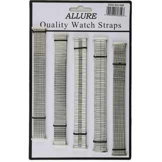 Allure Silver Metal Expander Watch Straps - Asst. Designs - 18mm