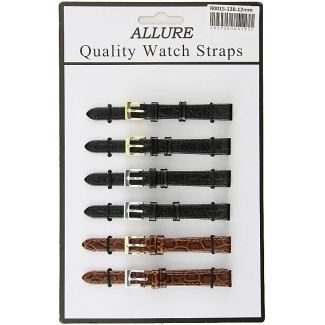 Wholesale 'Allure' Black and Brown Croco Grain Quality Leather Watch Straps - 12mm