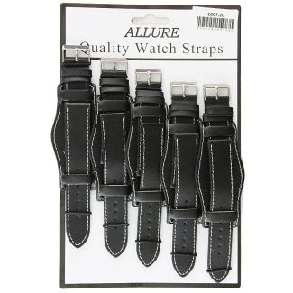 Wholesale Allure Plain Leather Watch Straps With Pad - Black - 20mm