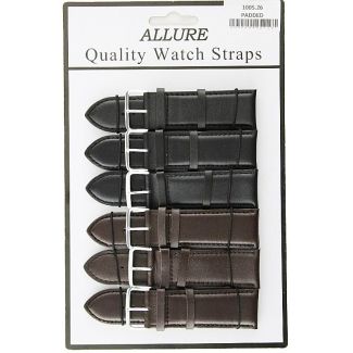 Allure Basic Padded Leather Watch Straps - Asst. Colours - 26mm
