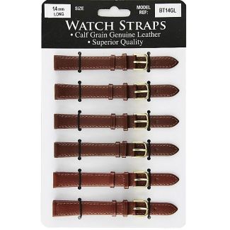 Calf Grain Brown Long Watch Straps - Asst. Buckles - 14mm