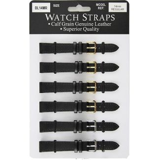 Calf Grain Leather Black Regular Watch Straps Ass Buckles - 14mm BL14MR