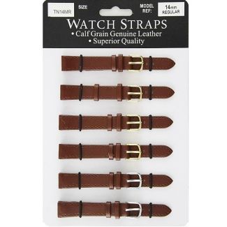 Calf Grain Brown Leather Regular Watch Straps - Asst. Buckles - 14mm