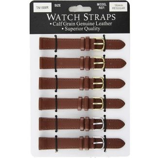 Calf Grain Brown Leather Regular Watch Straps - Asst. Buckles - 16mm