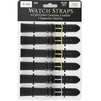 Calf Grain Black Long Watch Straps - Asst. Buckles - 18mm