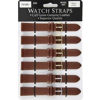 Calf Grain Brown Long Watch Straps - Assorted Buckles -18mm