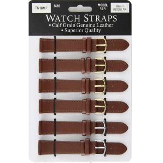Calf Grain Brown Leather Regular Watch Straps - Asst. Buckles - 18mm