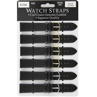Calf Grain Black Long Watch Straps - Asst. Buckles - 20mm