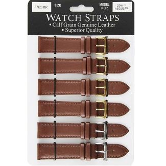 Calf Grain Brown Leather Regular Watch Straps - Asst. Buckles - 20mm