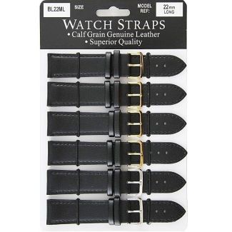 Calf Grain Long Black Watch Straps - Asst. Buckles-22mm
