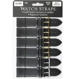 Calf Grain Straps-Black Mixed Buckles-24mm