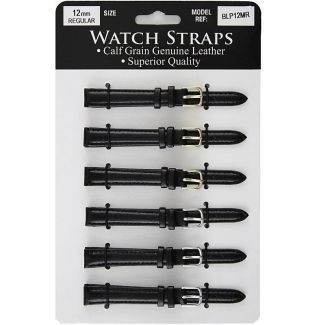 Calf Grain Black Padded Leather Watch Straps - Asst. Buckles - 12mm