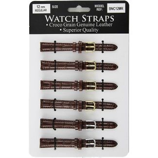 Calf Grain Brown Croc Leather Watch Straps - Asst. Buckles - 12mm