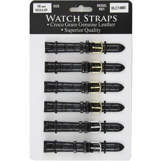 Calf Grain Black Croc Leather Watch Straps - Asst. Buckles - 14mm