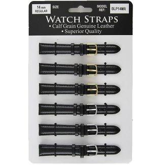 Calf Grain Leather Straps-Black Padded Assorted Buckles-14mm