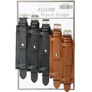 Allure Military Style Leather Watch Straps - Asst. Colours - 18mm