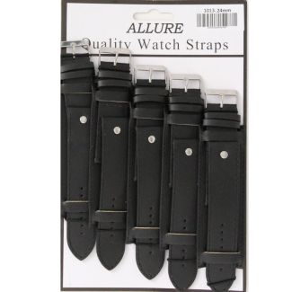 Allure Military Style Leather Square Watch Straps - Black 24mm