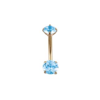 Rose Gold Double Clawset Belly Bar - Aqua