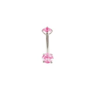 Silver Double Clawset Belly Bar - Pink 