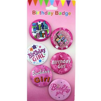 Happy Birthday Girl Pink Badges - Assorted