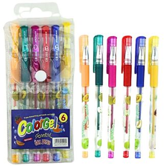 6pcs Scented Gel Pens - Orange, Green, Pink, Red, Blue and Yellow Assortment