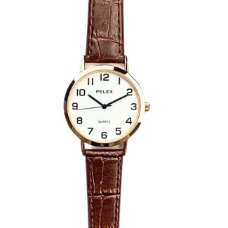 Men's Round Dial Leather Strap Watch - Brown & Rose Gold