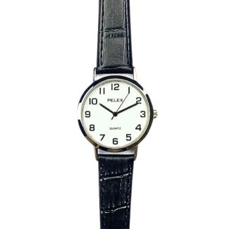 Men's Round Dial Leather Strap Watch - Black and Silver