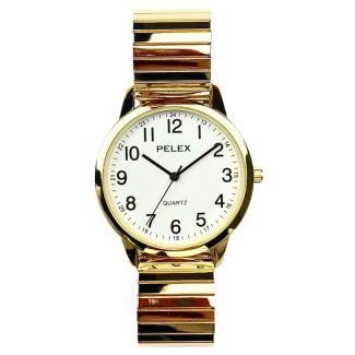 Pelex Ladies Round Dial Metal Expander Strap Watch - Gold and White