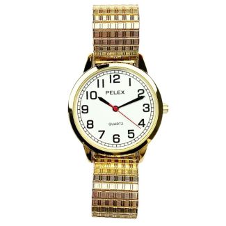 Pelex Men's Designer Metal Expander Strap Watch - Gold & White