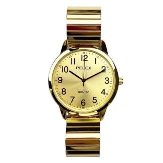 Pelex Men's Classic Metal Expander Strap Watch - Gold 