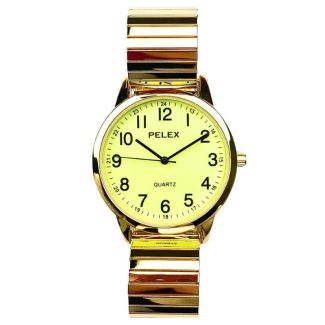 Pelex Men's Glow In The Dark Classic Metal Expander Strap Watch - Gold 