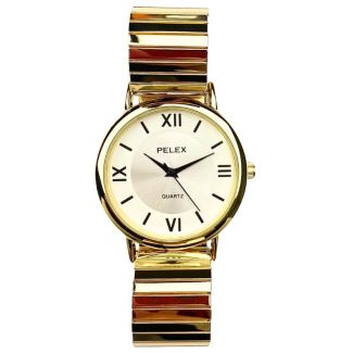 Pelex Men's Metal Expander Strap Watch With Round Dial - Gold & White