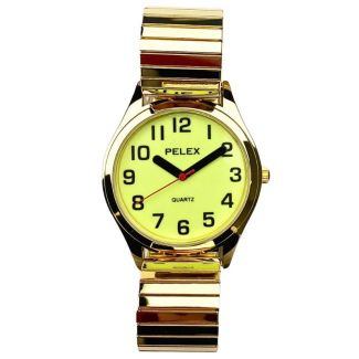 Pelex Men's Glow In The Dark Metal Expander Strap Watch With Round Dial - Gold 