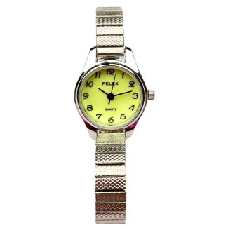 Pelex Ladies Round Glow In The Dark Metal Expander Strap Watch - Silver 