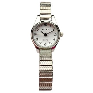 Pelex Ladies Round Dial Silver Metal Expander Strap Watch 