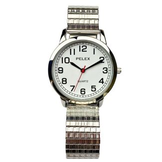 Pelex Men's Designer Metal Expander Strap Watch - Silver & White