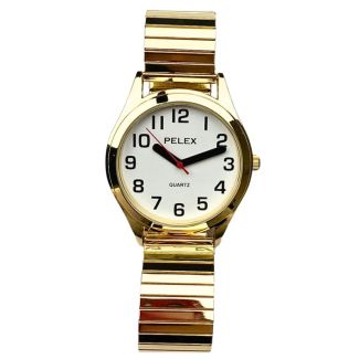Pelex Men's Metal Expander Strap Watch With Round Dial - Gold and White
