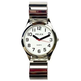  Pelex Men's Metal Expander Strap Watch With Round Dial - Silver and White 