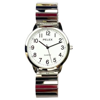 Pelex Men's Classic Metal Expander Strap Watch - Silver