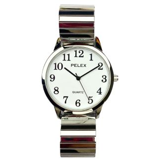 Pelex Ladies Round Dial Metal Expander Strap Watch - Silver and White