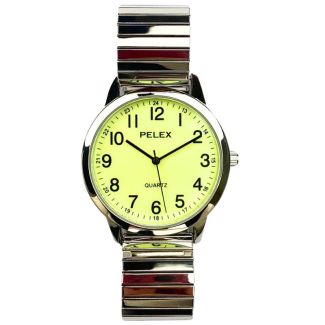 Pelex Men's Glow In The Dark Classic Metal Expander Strap Watch - Silver
