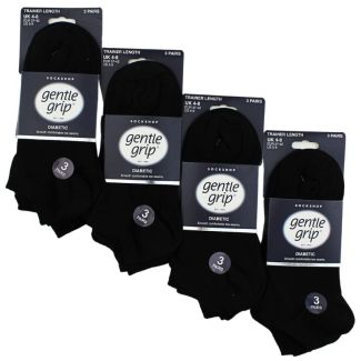 Ladies Diabetic Gentle Grip Trainer Socks (3 Pack) - Black
