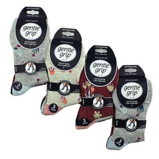 Ladies Floral Design Gentle Grip Socks (3 Pack) - Assorted